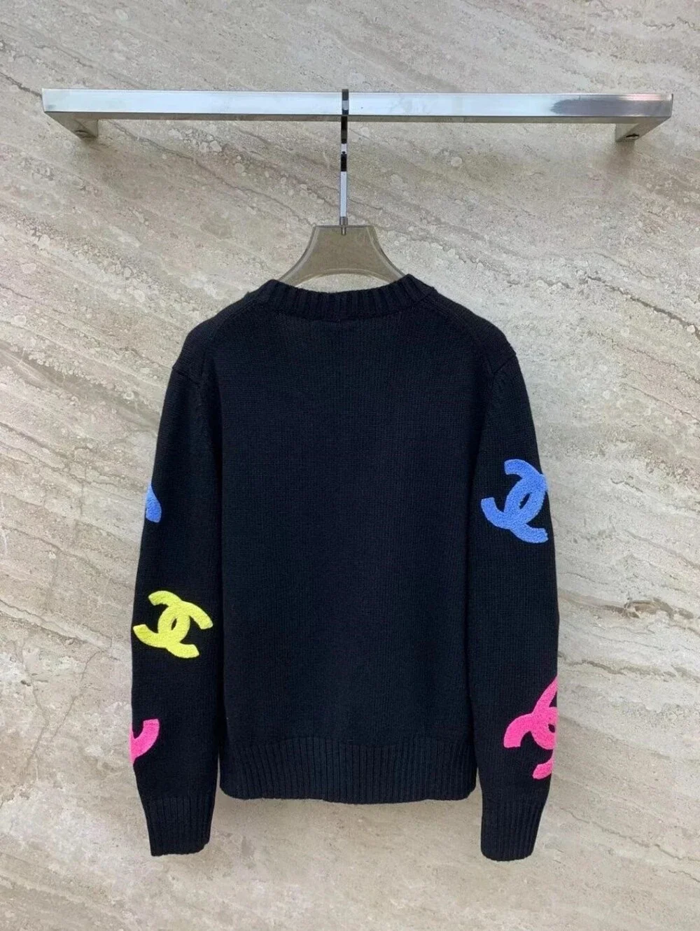 Chanel Black with Multicolor CC Logo Knit Cardigan Sweater
